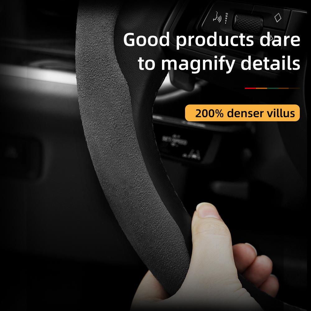BPCN4 Suitable for Skoda Anti-Slip Buckle Segmented Suede Steering Wheel Cover Suitable for Kodiaq Octavia3 Octavia2 Superb3 Fabia Karoq Octavia A7