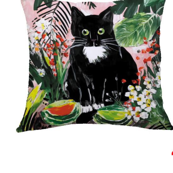 1/4 Stück 45x45cm Süße Schwarze Katze Goldfischglas Ölgemälde Stil Kissenbezüge Kissenbezug