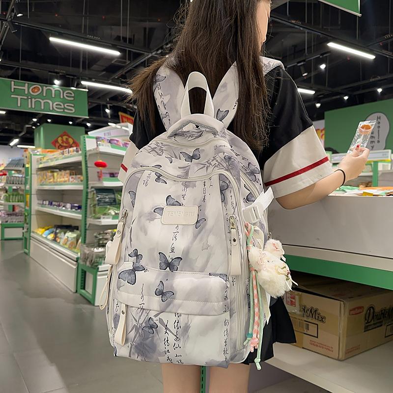 Large Capacity Women's Backpack Butterfly Printed Schoolbag For Students