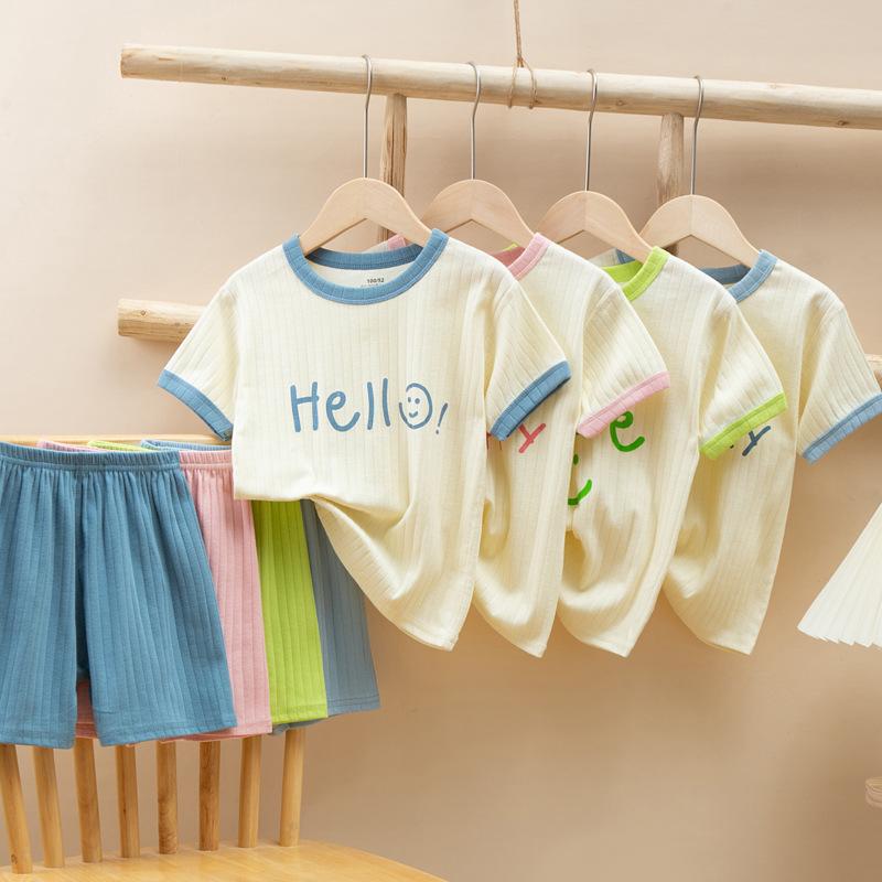Children's Short-sleeved Suits Cotton Boys Summer Girls Children's Clothes Suits Home Service Shorts