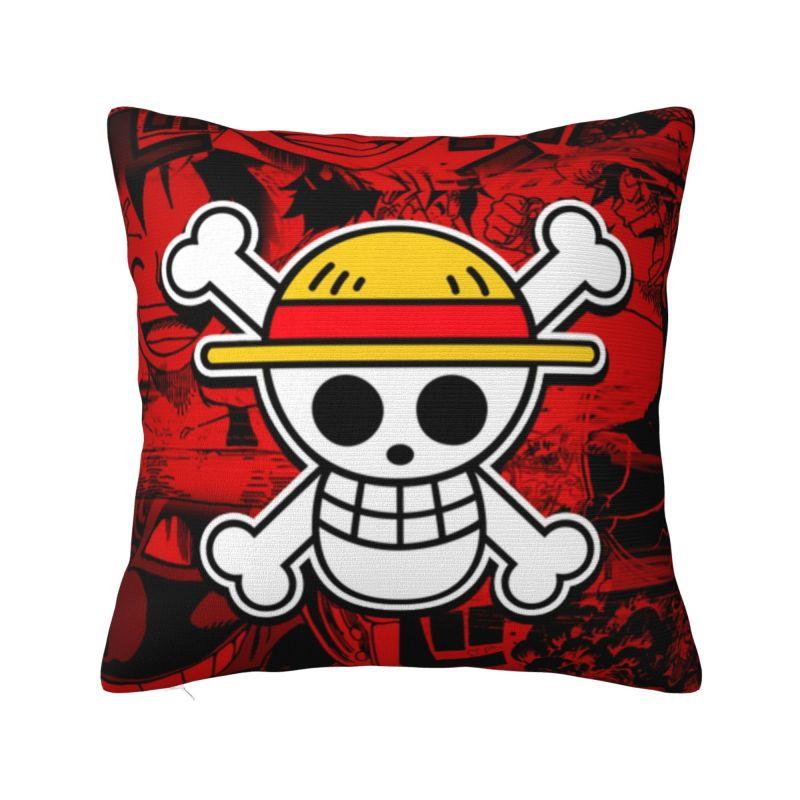 Benutzerdefinierte One Piece Luffy Anime Kissenbezug Piraten Totenkopf Manga Stuhlkissenbezug Quadratischer Kissenbezug