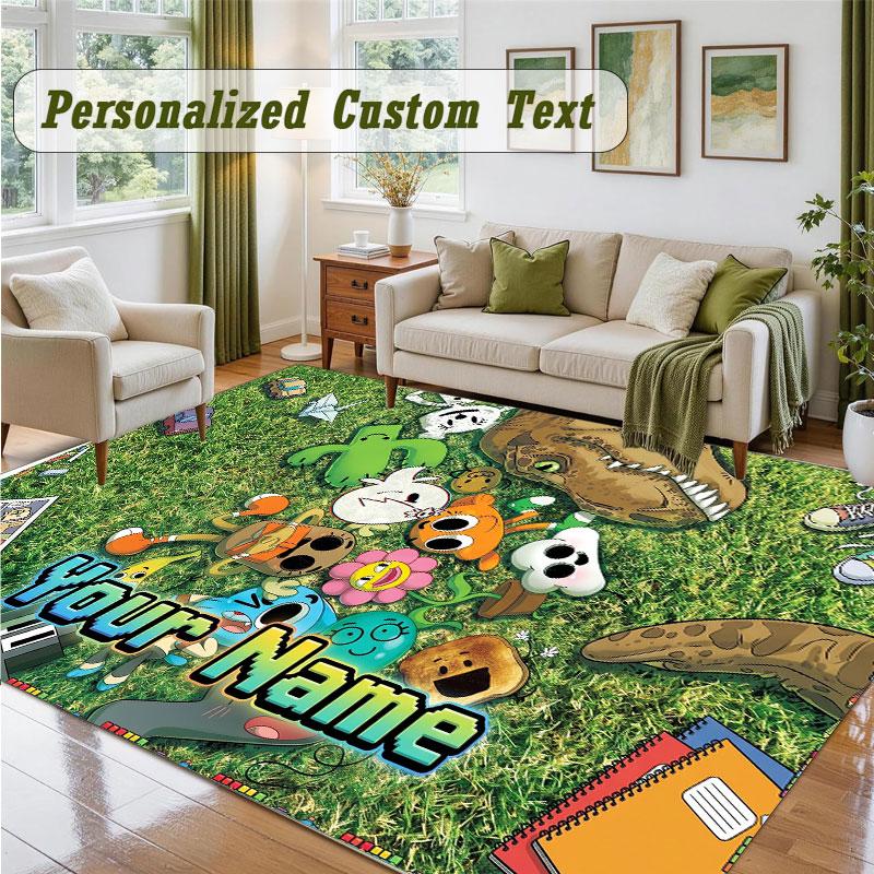 Crystal Velvet Square Rug Custom NameAmazing World of Gumball Pattern Non Slip Home Floor Decor Rug