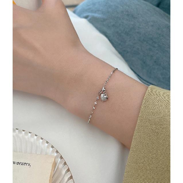 925 Sterling Silber Doppel-Liebesherz Hohl Runde Perlen Armband Damenmode Romantischer Schmuck Klassisch