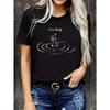 Womens Fashionable Letter Cartoon Print Round Neck T Shirt Simple Design Comfortable Breathable Daily Leisure Versatile Natural Elegant