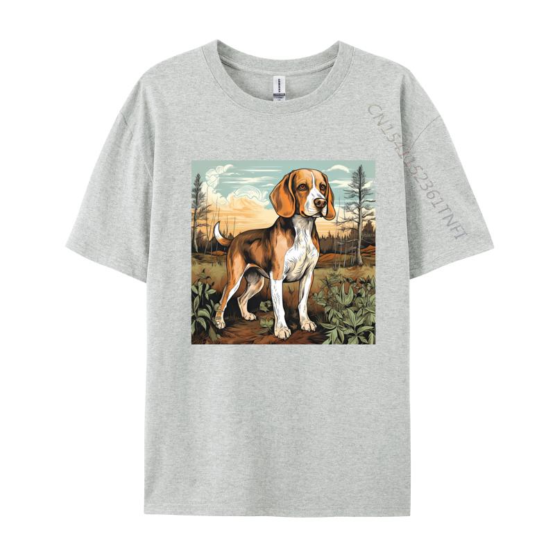 Hund Beagle Hund im Retro-T-Shirt Hund Outdoor Lässig Baumwolle Herren-T-Shirts Modische Enganliegende T-Shirts für den Herbst