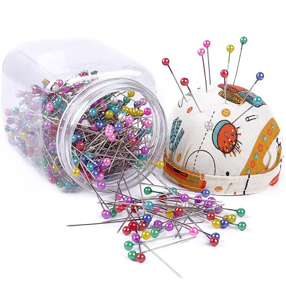 500Pcs Pearl Head Needle Quilting Pins Packed In Fabric Covered Pin Cushion Bottle Wedding Decorating Tool DIY Sewing Crafts