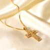 Gold Titanium Steel Cross Pendant Necklace with Diamond Accents Non Tarnish Elegant Collarbone Chain Jewelry Gift