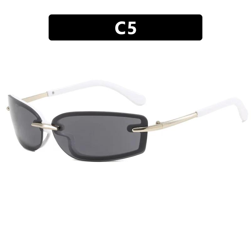 Rimless Y2K Metal Compact Frame Sunglasses Rectangle Fashion Popular Women Men Shades Square Sun Glasses for Female Male Oculos