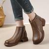 Autumn Winter Genuine Leather Ankle Boots Women Shoes Round Toe Square Heel Zipper Handmade Leisure Women Boots Mom Short Boots
