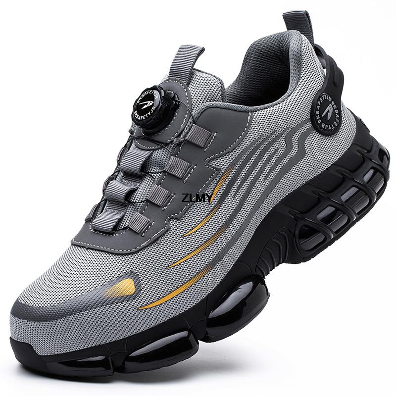 Fashion ZLMY Rotating Button Safety Shoes Men Steel Toe Sneaker Air Cushion Work Shoes Man Puncture Proof Work Safety Boots Protective