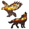 Ornamente din lemn Decoratiuni de lup sculptate din lemn cu lumină LED, cu mai multe straturi, cu scenă de animale din pădure, figurine sculptate
