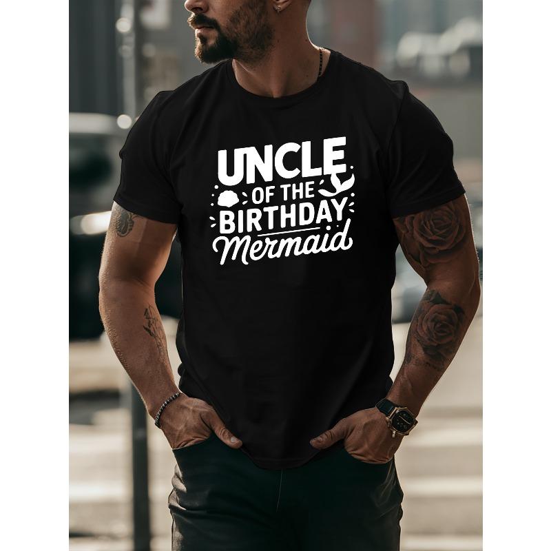 Men's Mermaid Print T-Shirt - Summer Short Sleeve Round Neck Casual Top with Mermaid Tail & Lettering Design, Versatile Beachwear for Parties