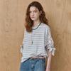 MAXZA Lace Contrast Ribbon Sleeve Stripe Blouse Ze06qb017na