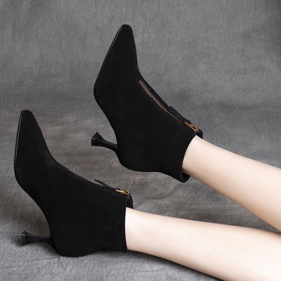 Black Heeled Pointed Toe Ankle Boots for Women Autumn Winter Warm Woman Short Shoes Hot New In Footwear High Quality Booties