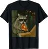 Funny Raccoon Eating Pizza Animal Meme 100% Cotton T-shirt Mens Tees Top