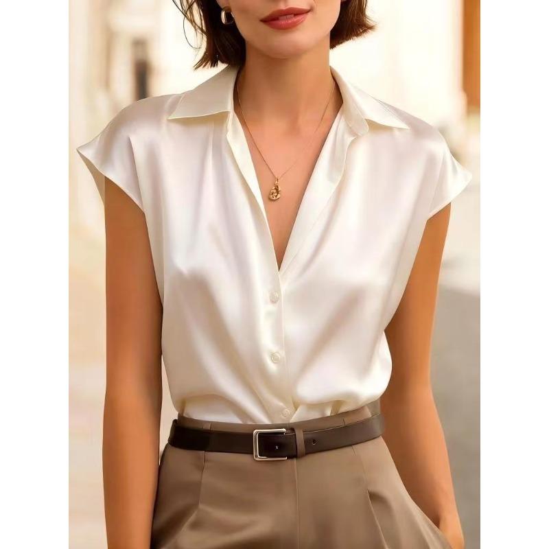 GMXIA Women's Fashion Casual Summer Spring V-Neck Short Sleeve Blouses & Shirts