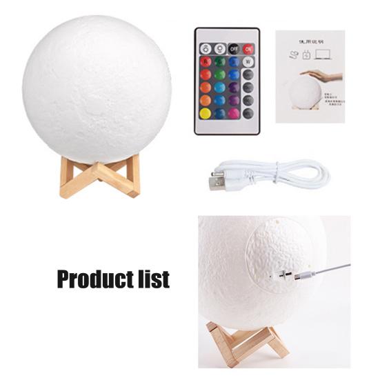 Mondlampe mit Holzsockel, 16 RGB-Farben, Design mit Berührungssensor, wiederaufladbar, 3D-Mond-Nachtlicht, Schlafzimmerdekor
