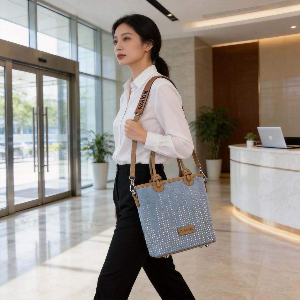 Pu Water Bucket Bag For Office Use With Zipper Closure And Inner Phone Pocket