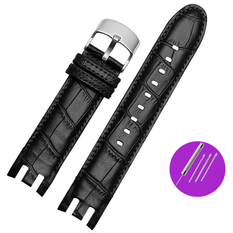 Klasikinė natūralios odos laikrodžio apyrankė Swatch Yrs403 412 402G serijai, lenkta, įgaubta-išgaubta anga, karvės oda, 21 mm, vyriška laikrodžio apyrankės aksesuaras