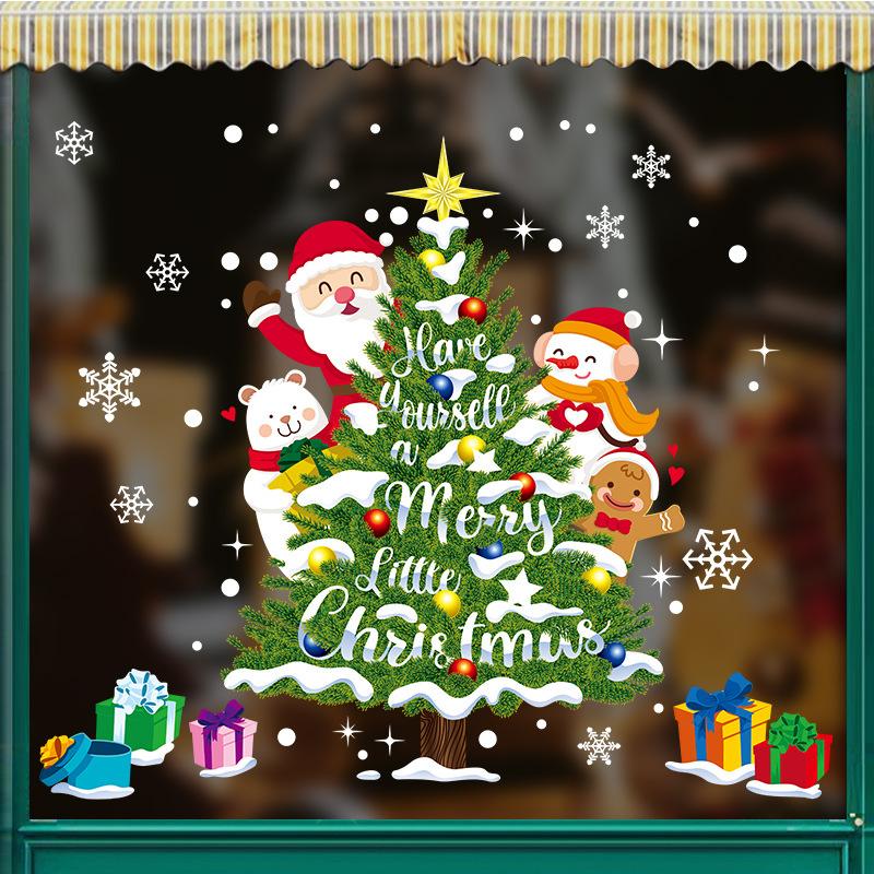 Christmas Window Decoration Electrostatic Sticker Christmas Tree Santa Claus Snowflake Pattern Deca Gift Wall Sticker