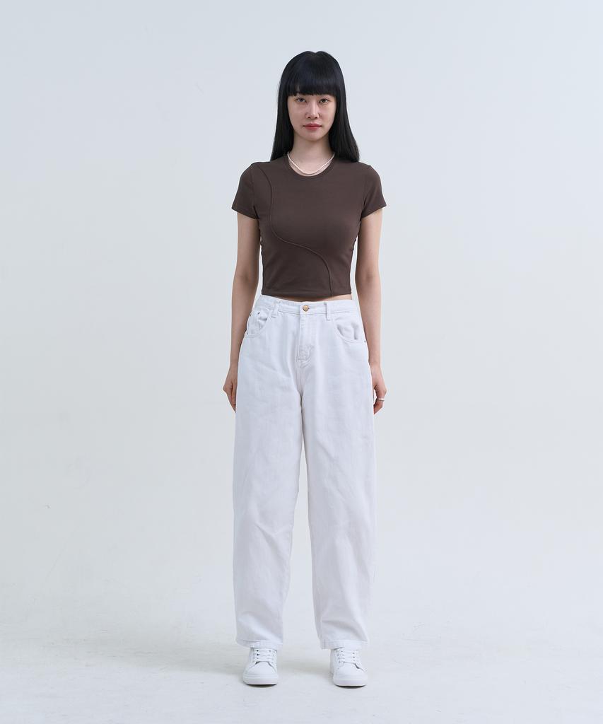 Yuseuteule Piping Slim Fit Short Sleeve T-Shirt (Brown)