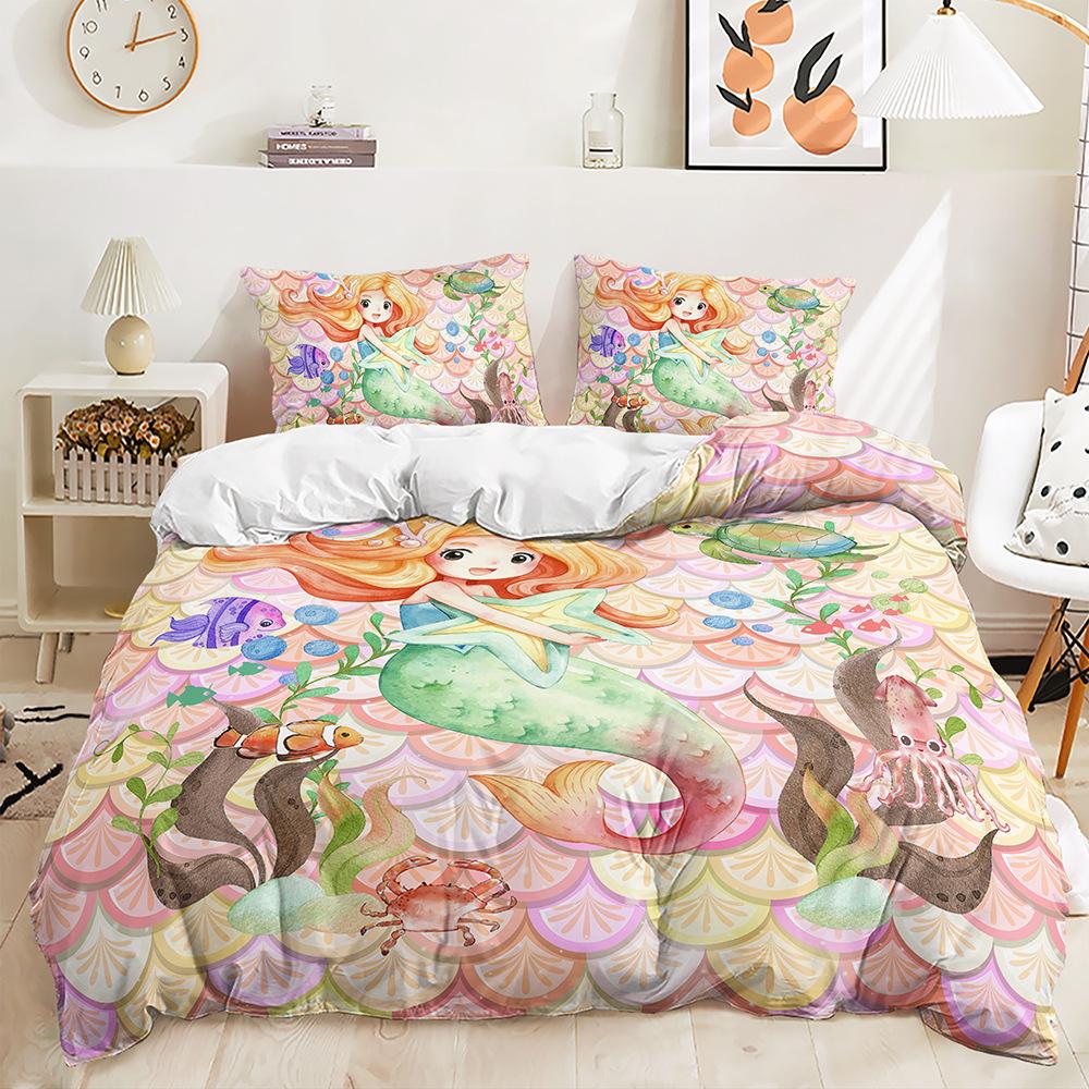 Three-Piece Set Cartoon Mermaid Quilt Cover Bedding Digital Printing Two-Piece Set