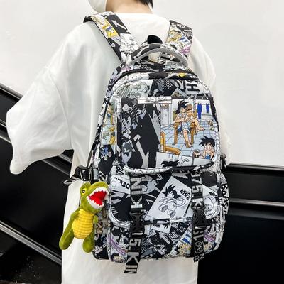 School Bag New High Value Trendy Cool Personality Graffiti Cartoon Backpack Couple Lightweight Large Capacity Backpack
