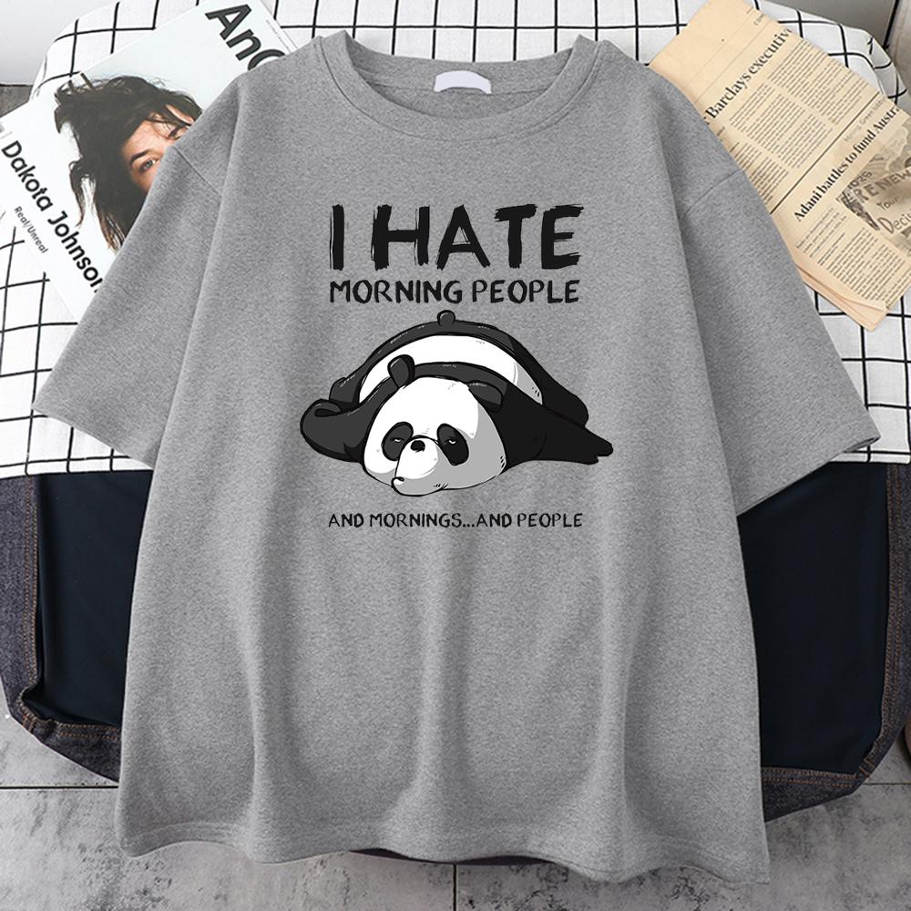 Lazy Panda I Hate Morning People Cartoons Clothing Casual All-math Cotton T-Shirts Oversize Breathable Short Sleeve