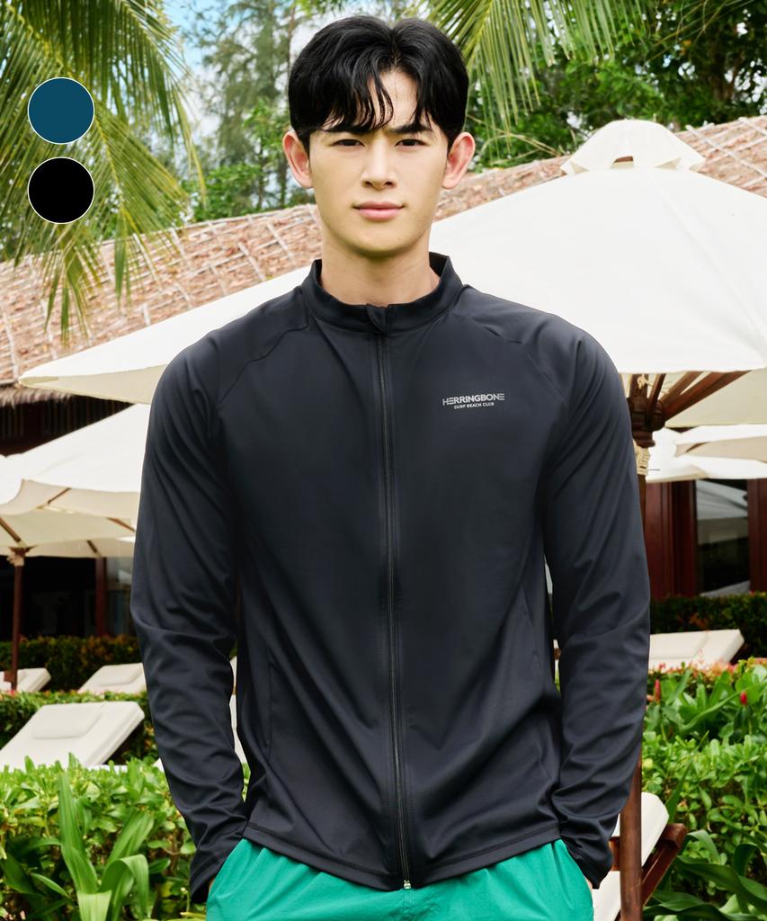 Helingbon Men'S Zip-Up Rash Guard Loose Fit Beachwear Top (2 Colors) / Ri383M