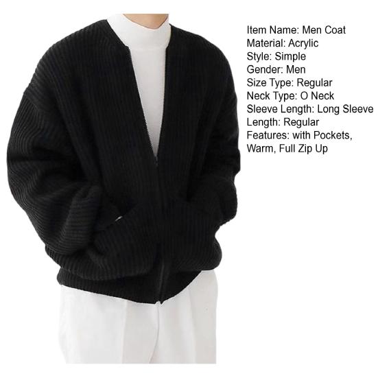 Men Cardigan Sweater Solid Color Full Zip Up Casual Sweater Warm Knitwear Jacket