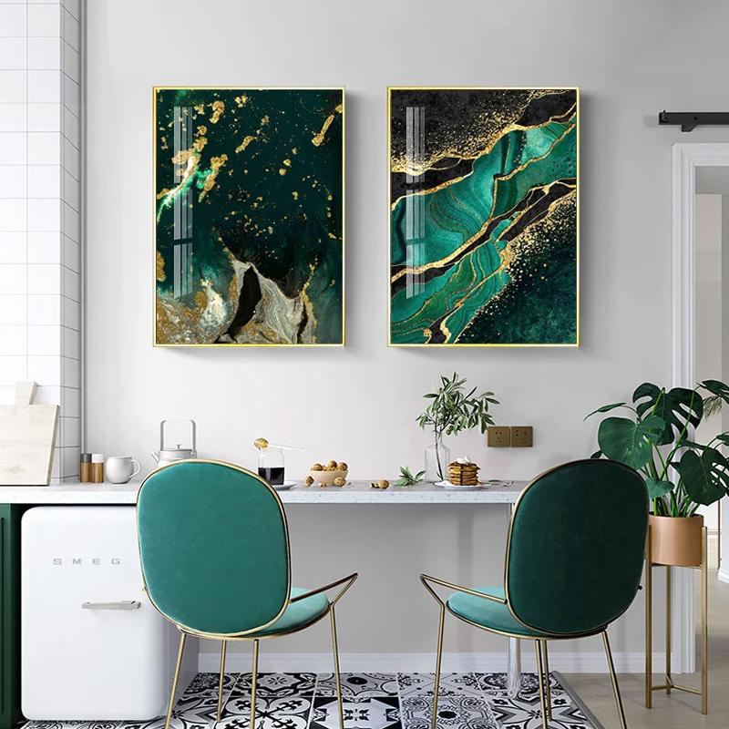 Green Gold Marble Poster Canvas Art Painting Luxruy Pattern Picture for Modern Home Decor Wall Art Print Living Room Design