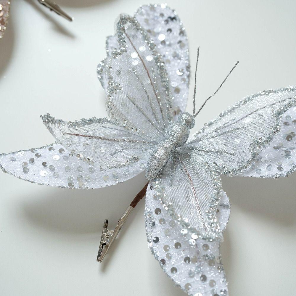Sparkling Xmas Tree Glitter Butterfly Clip-On Artificial Sequin Butterfly Artificial