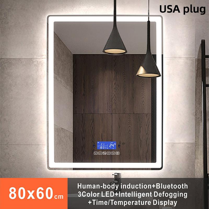 Rectangle Bluetooth Smart Bathroom Makeup Mirror With LED Warm White Light Human Body Induction Anti-fog Beauty Mirrors