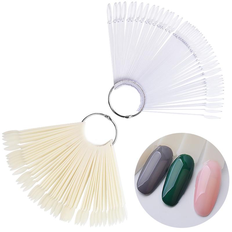 50pcs Oval False Display Nail Art Fan Wheel Practice Board Tip Stick Nail Powder Glitter Color Chart