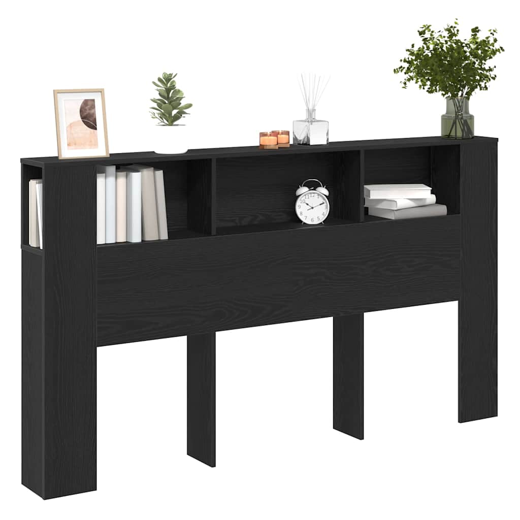Headboard Cabinet Black Oak Effect 180 X 18.5 X 102.5 Cm