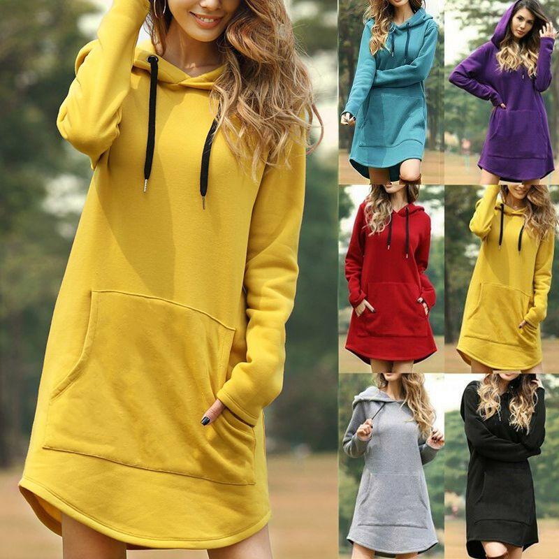 Fashionable Ladies Plain Casual Hoodie Dress With Soft Material And Long Sleeves