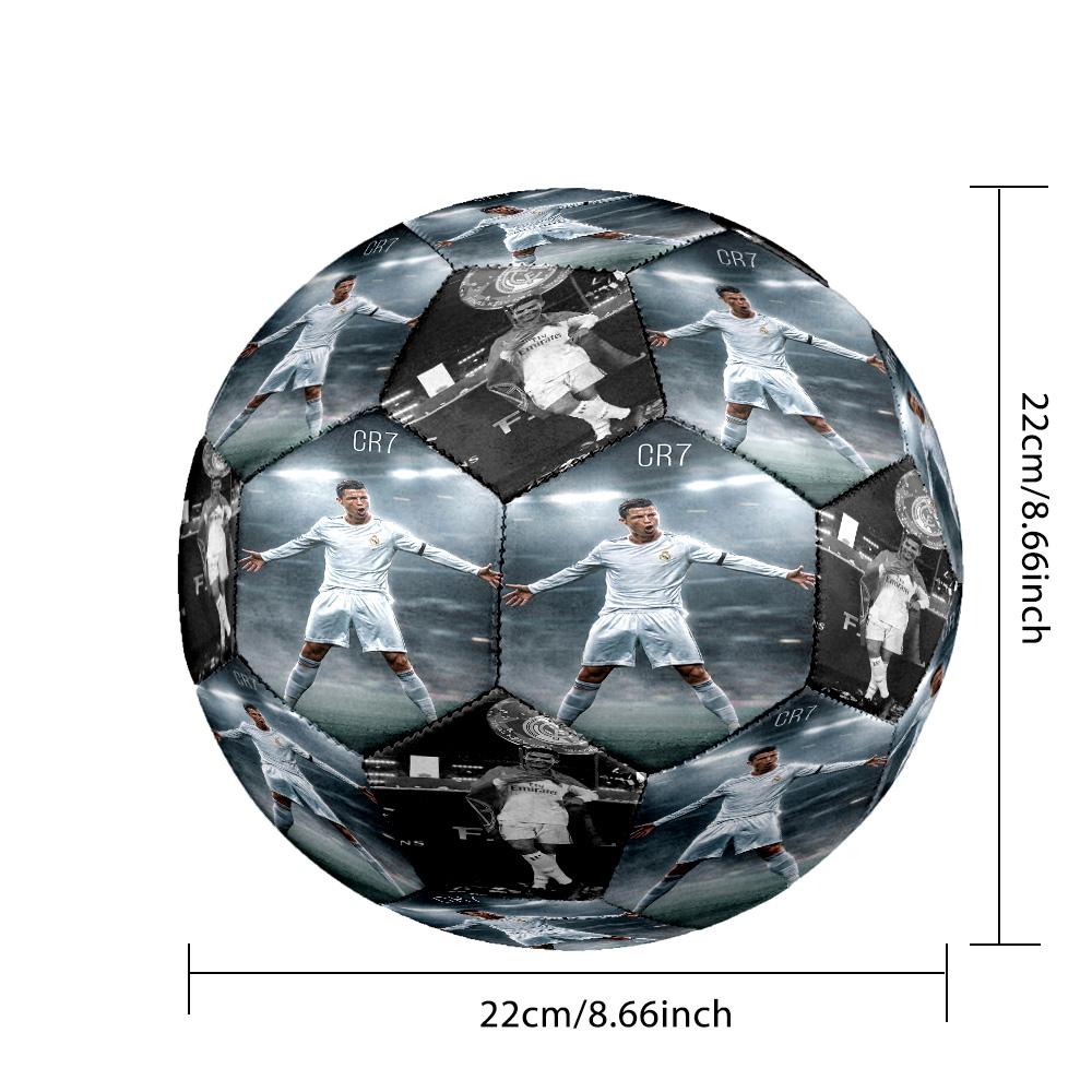 Ronaldo's Legacy Black White Size 5 Soccer Ball Machine-Stitched Indoor/Outdoor Training and Matches Perfect Commemorative Gift for Soccer Lovers