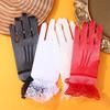 Elegant Short Lace Gloves for Women Sheer Fishnet Prom Party Fashionable Solid Color Full-Finger Mittens