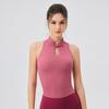 Women's New Chinese Style Stand Collar Yoga & Running Vest with Built-in Bra