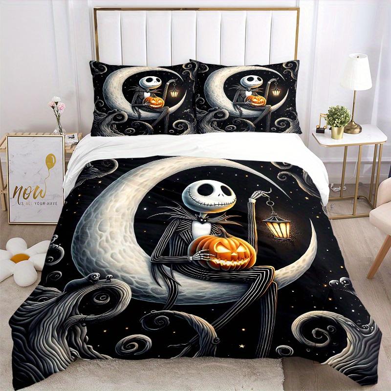 Ensemble de literie d'Halloween 3 pièces Jack Skellington, Comprenant 1 housse de couette et 2 taies d'oreiller, Sans garnissage, Doux et Confortable pour la Chambre à Coucher de la Maison B055