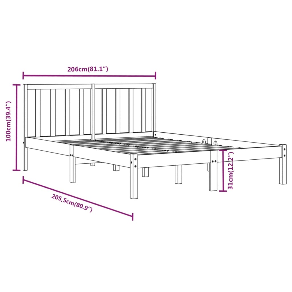 Solid Wood Bed Gray Pine 200 x 200 cm