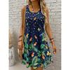 Damen Rundhals Ärmellos Tropischer Papageienprint Lässiges A-Linien Minikleid, Lustige Tanktop-Kleider für Frühling & Sommer