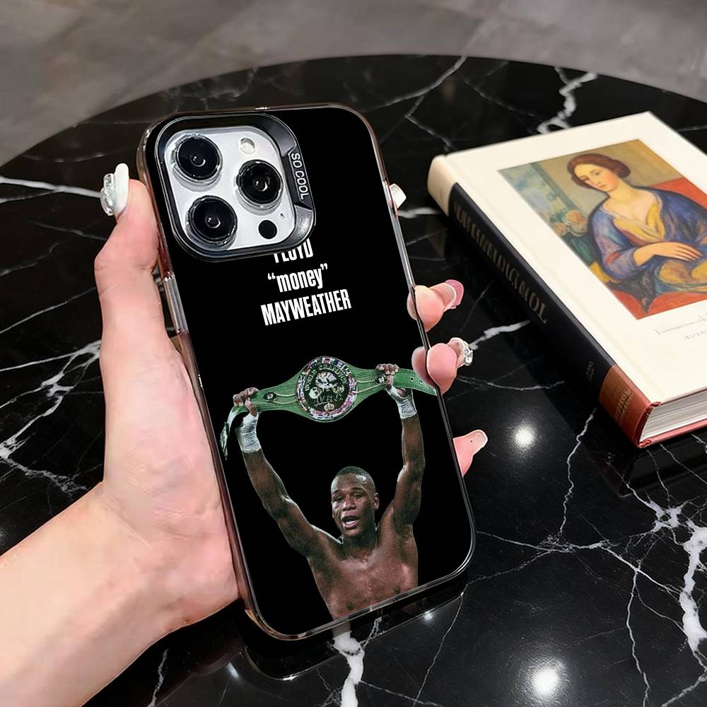 Boxerský F-Floyd M-Mayweather-FM Pouzdro na telefon Pro iPhone 17,16,15,14,13,12,11 Plus,Pro Max,XS,Barevné postříbřené vnitřní kryt