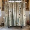 Birch Tree Shower Curtain With Hooks, Watercolor White Aspen Forest Bathroom Decor,Nature Scenery Landscape Waterproof Polyester