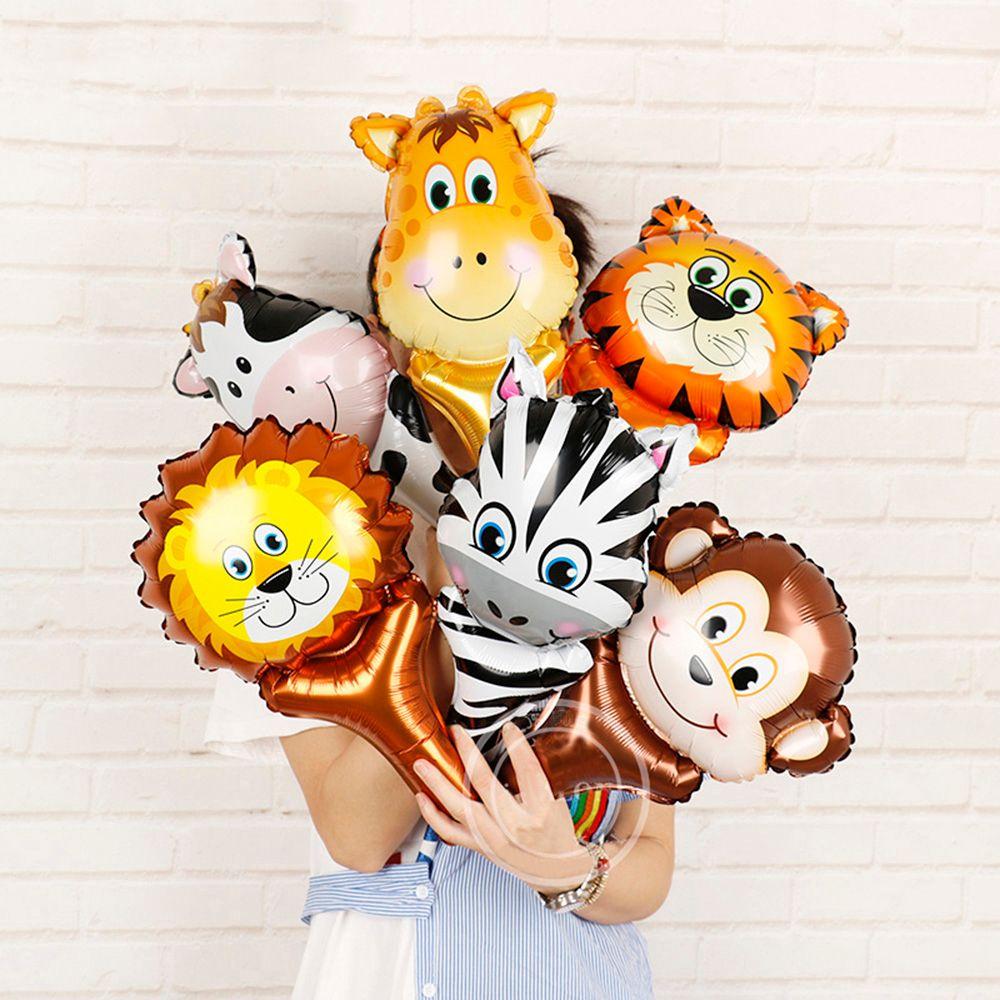 Safari Jungle Animal Head Kids Inflatable Toys Tiger Lion Monkey Giraffe Cow Foil Balloon