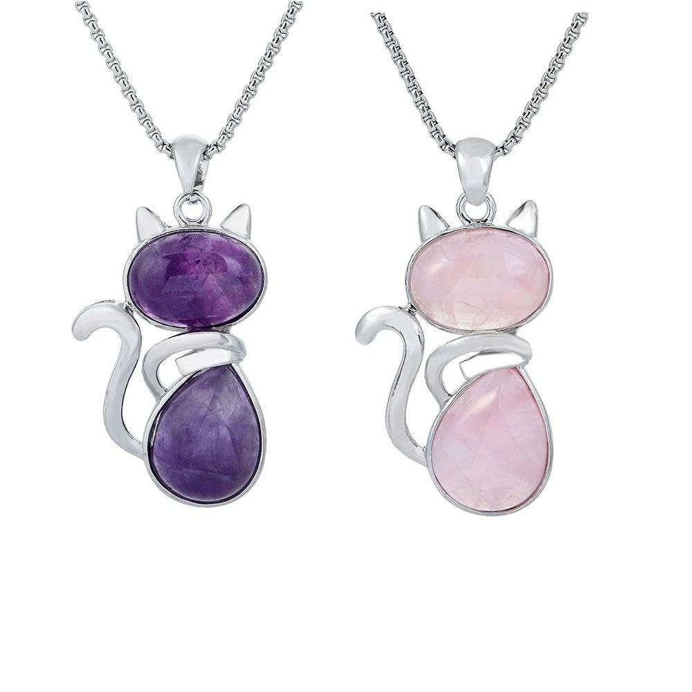 Cute Shape Cat Necklaces Animal Cat Jewelry Necklaces Fashion Stone Pendant  Women Girl