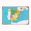 Spain Map with Regions and Main Cities Metal Sign Mural Painting Cinema Living Room Cinema Funny Tin Poster Retro Home Tavern