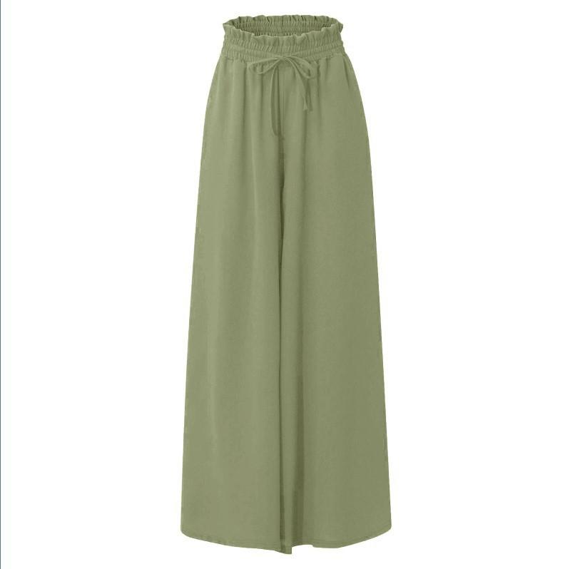 Damen Weitbeinige Hosen Sommer Culottes Elastischer Hoher Bund Fließende Palazzo-Hosen Locker Ausgestellte Hosen mit Taschen