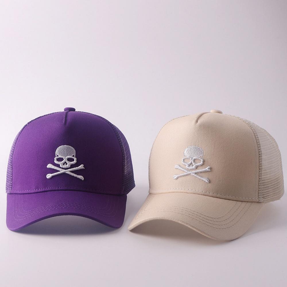 Minimalist Retro Skull Embroidery Baseball Cap Hip Hop Mesh Hat for Women and Men,Y2k Punk Style Hat Outdoor Casual Summer