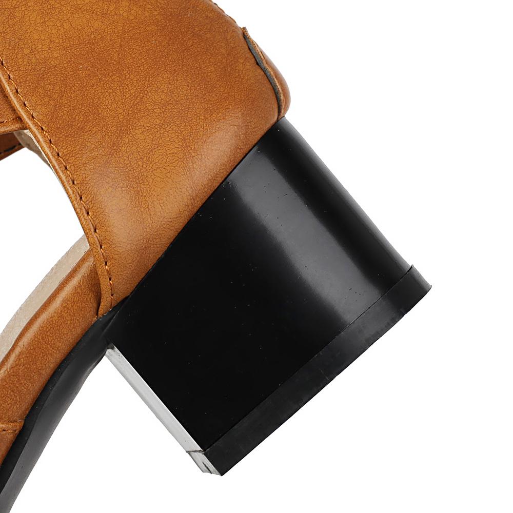 Brązowe Damskie Sandały Gladiator na Średnim Obcasie Blokowym Codzienne Buty Damskie Duże Rozmiary Plus Size 48